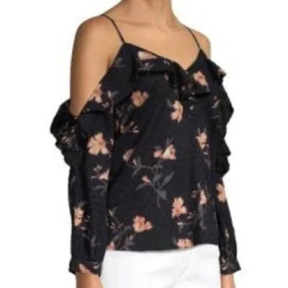 PAIGE Arabeth Floral Cold Shoulder Blouse Ruffle Boho Top Small